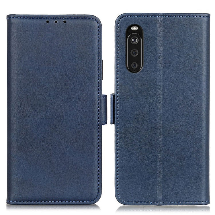 Magnetic Double Clasp Leather Wallet Case Cover for Sony Xperia 10 III 5G - Blue