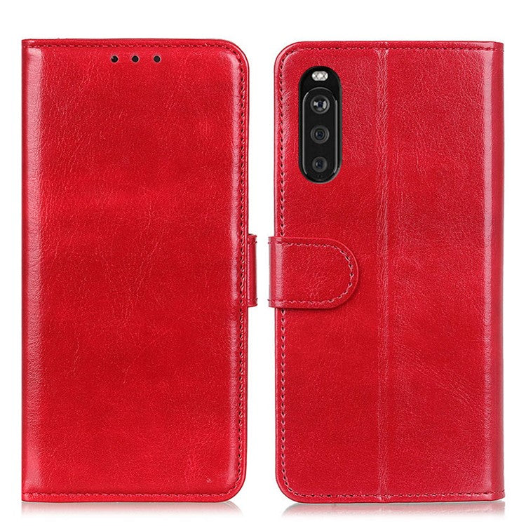 For Sony Xperia 10 III 5G Mobile Phone Case Bag Crazy Horse Wallet Leather Stand Shell Covering - Red