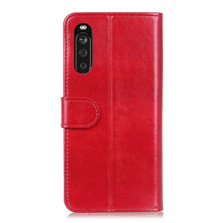 For Sony Xperia 10 III 5G Mobile Phone Case Bag Crazy Horse Wallet Leather Stand Shell Covering - Red