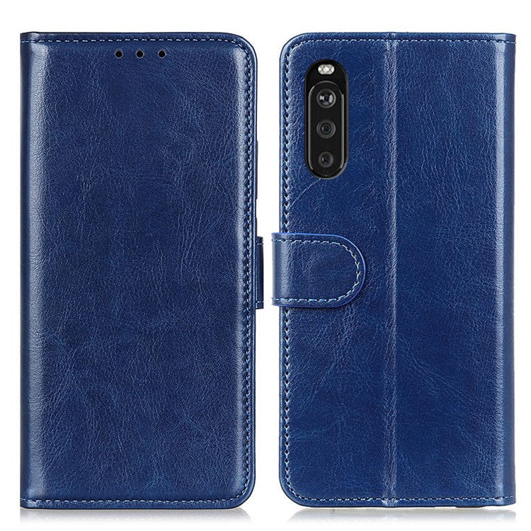 For Sony Xperia 10 III 5G Mobile Phone Case Bag Crazy Horse Wallet Leather Stand Shell Covering - Blue