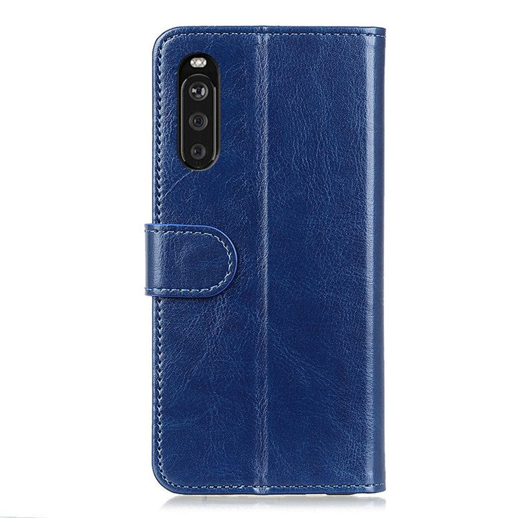 For Sony Xperia 10 III 5G Mobile Phone Case Bag Crazy Horse Wallet Leather Stand Shell Covering - Blue
