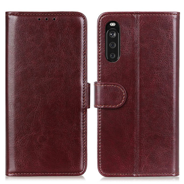 For Sony Xperia 10 III 5G Mobile Phone Case Bag Crazy Horse Wallet Leather Stand Shell Covering - Brown