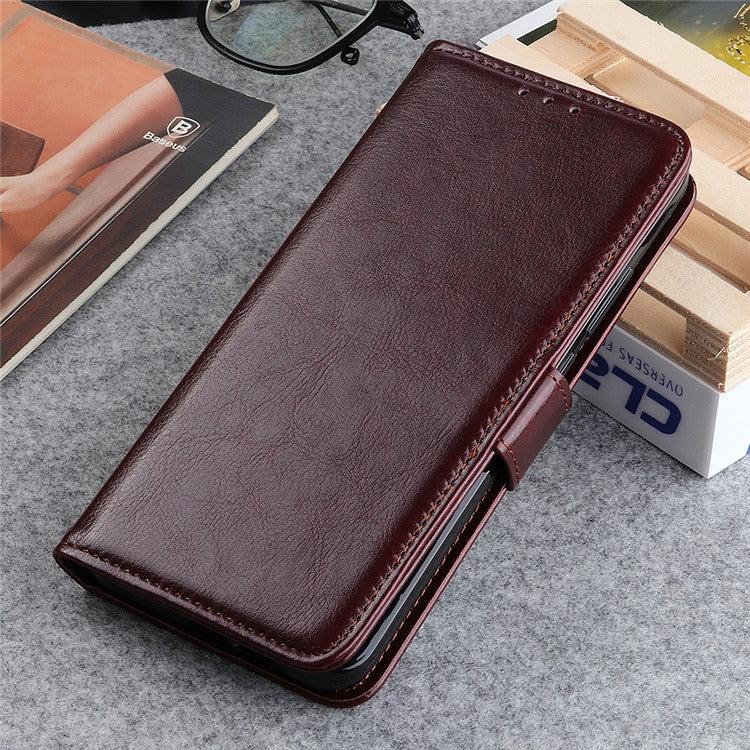 For Sony Xperia 10 III 5G Mobile Phone Case Bag Crazy Horse Wallet Leather Stand Shell Covering - Brown