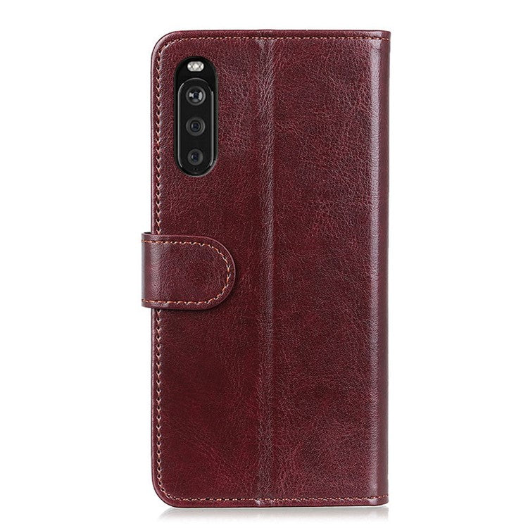For Sony Xperia 10 III 5G Mobile Phone Case Bag Crazy Horse Wallet Leather Stand Shell Covering - Brown