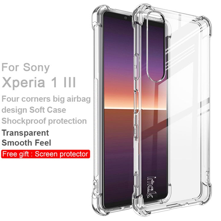 IMAK Well-Protected TPU Soft Case + Ultra Clear Screen Protector for Sony Xperia 1 III 5G - Transparent
