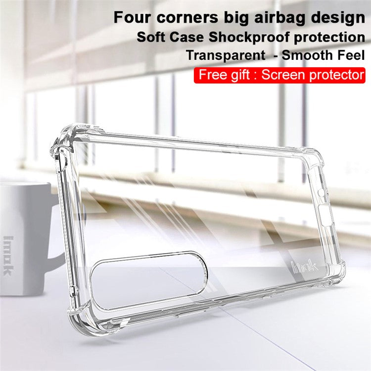 IMAK Well-Protected TPU Soft Case + Ultra Clear Screen Protector for Sony Xperia 1 III 5G - Transparent