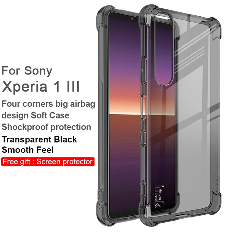 IMAK Well-Protected TPU Soft Case + Ultra Clear Screen Protector for Sony Xperia 1 III 5G - Transparent Black