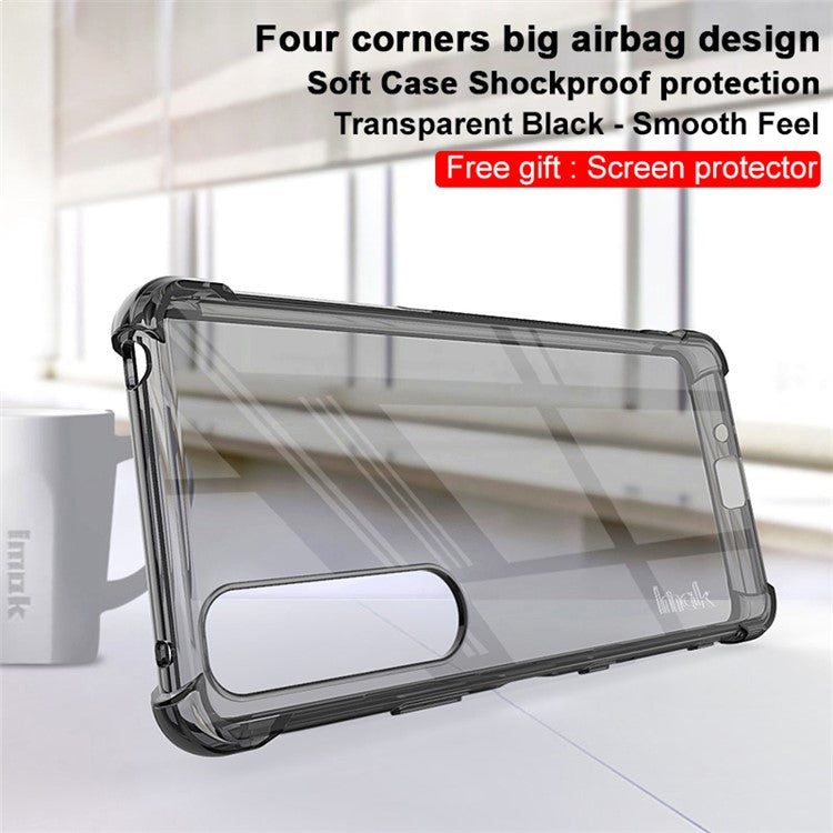IMAK Well-Protected TPU Soft Case + Ultra Clear Screen Protector for Sony Xperia 1 III 5G - Transparent Black