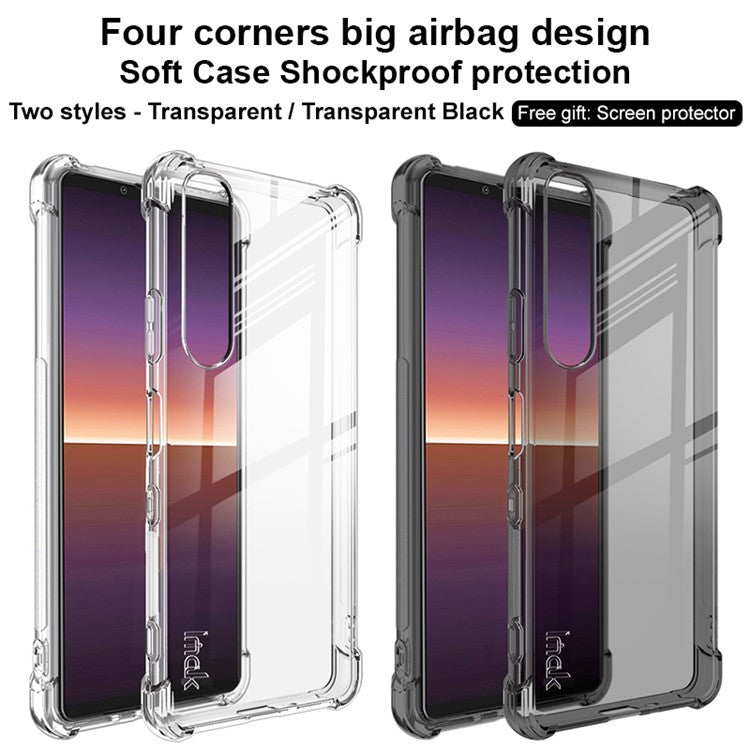 IMAK Well-Protected TPU Soft Case + Ultra Clear Screen Protector for Sony Xperia 1 III 5G - Transparent Black