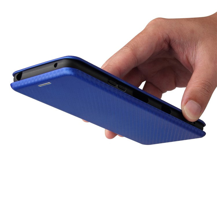 Auto-absorbed Anti-scratch Carbon Fiber Texture Cell Phone Stand Cover for Sony Xperia 10 III 5G Leather Case - Blue