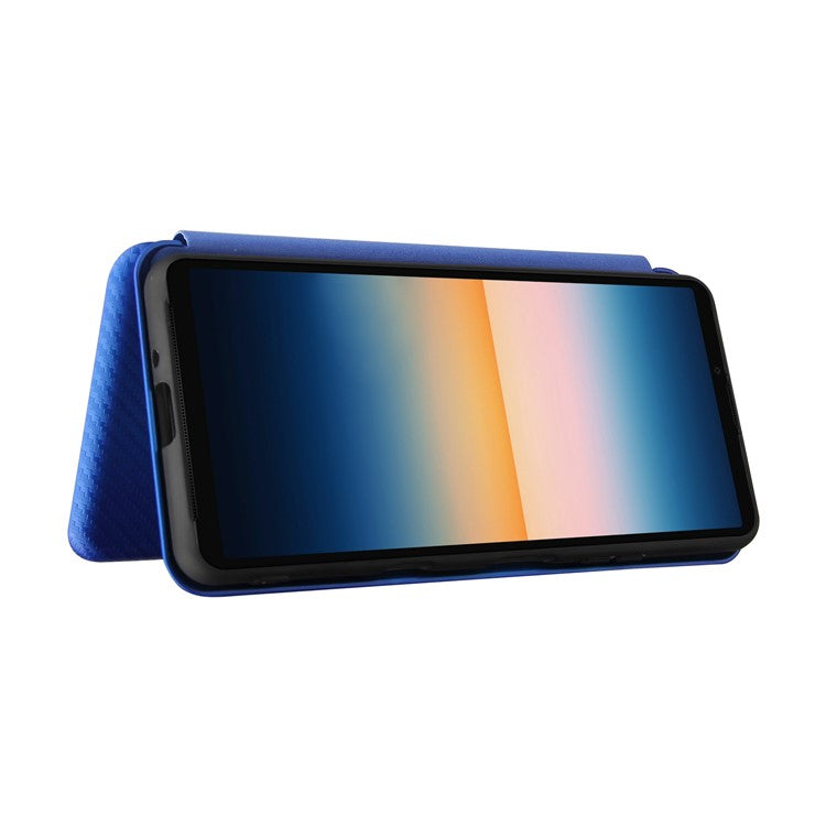 Auto-absorbed Anti-scratch Carbon Fiber Texture Cell Phone Stand Cover for Sony Xperia 10 III 5G Leather Case - Blue