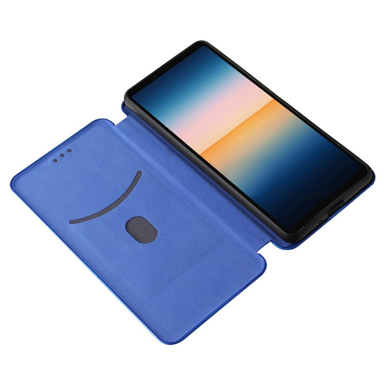 Auto-absorbed Anti-scratch Carbon Fiber Texture Cell Phone Stand Cover for Sony Xperia 10 III 5G Leather Case - Blue
