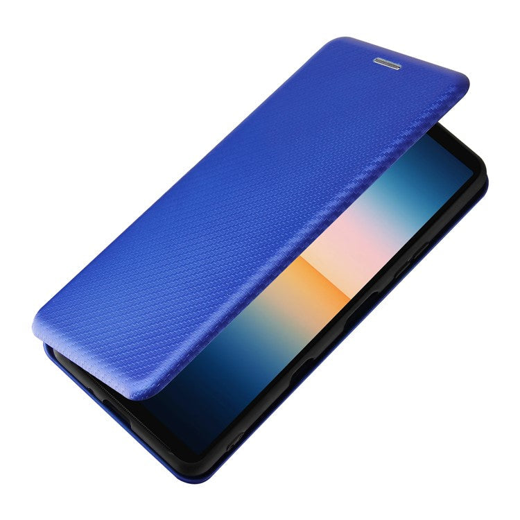 Auto-absorbed Anti-scratch Carbon Fiber Texture Cell Phone Stand Cover for Sony Xperia 10 III 5G Leather Case - Blue