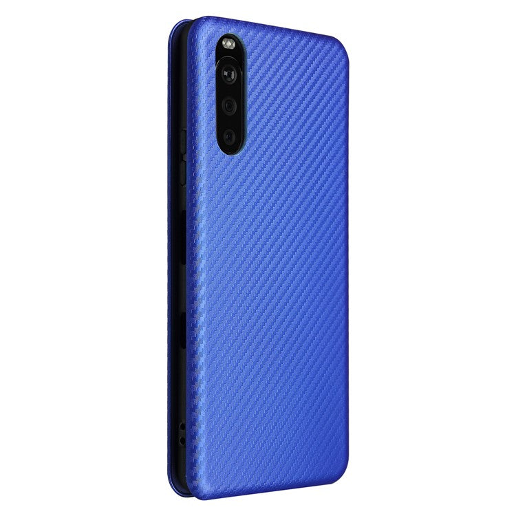 Auto-absorbed Anti-scratch Carbon Fiber Texture Cell Phone Stand Cover for Sony Xperia 10 III 5G Leather Case - Blue