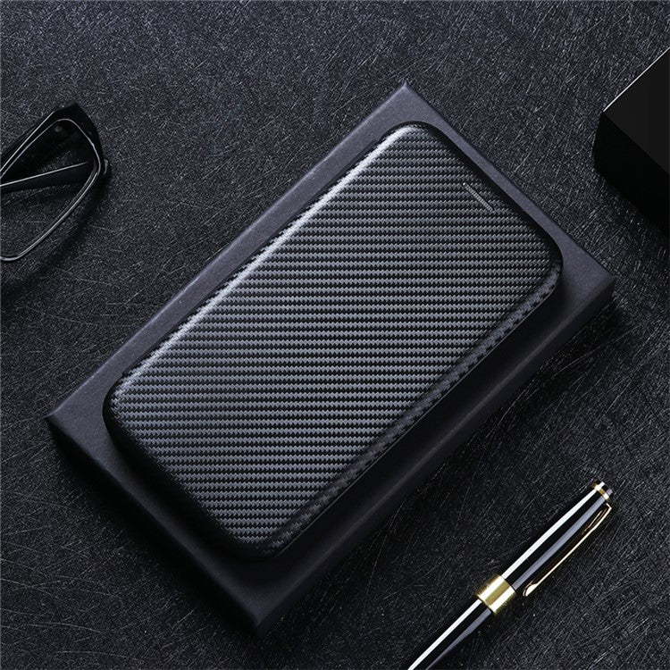Auto-absorbed Anti-scratch Carbon Fiber Texture Cell Phone Stand Cover for Sony Xperia 10 III 5G Leather Case - Black