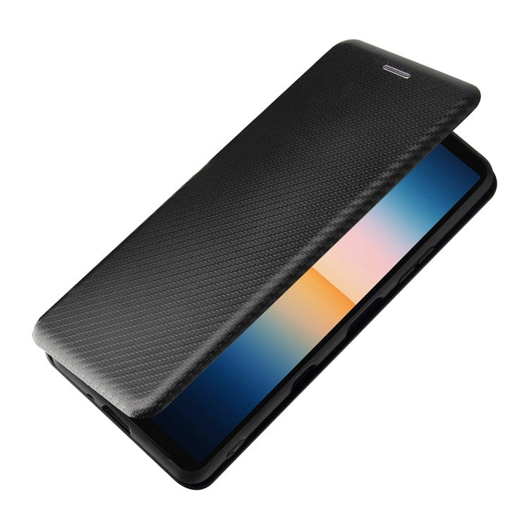 Auto-absorbed Anti-scratch Carbon Fiber Texture Cell Phone Stand Cover for Sony Xperia 10 III 5G Leather Case - Black