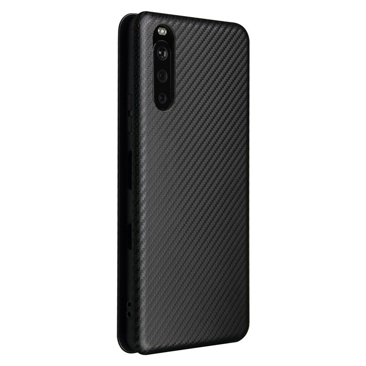 Auto-absorbed Anti-scratch Carbon Fiber Texture Cell Phone Stand Cover for Sony Xperia 10 III 5G Leather Case - Black
