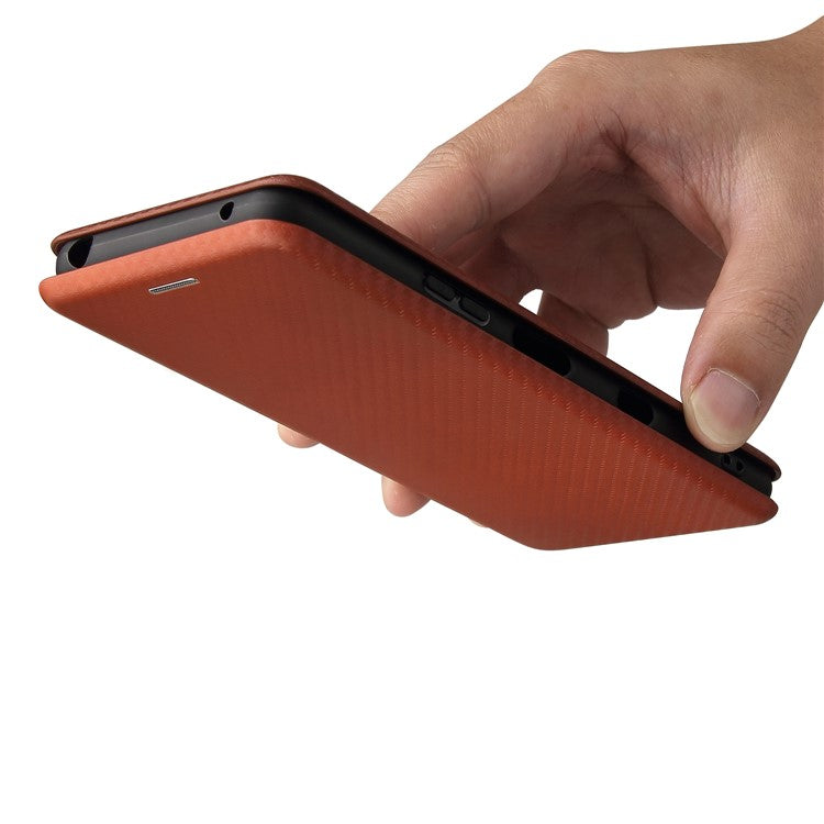 Auto-absorbed Anti-scratch Carbon Fiber Texture Cell Phone Stand Cover for Sony Xperia 10 III 5G Leather Case - Orange
