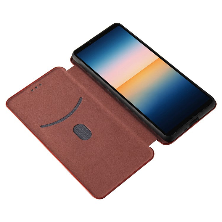 Auto-absorbed Anti-scratch Carbon Fiber Texture Cell Phone Stand Cover for Sony Xperia 10 III 5G Leather Case - Orange