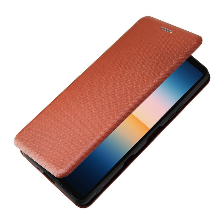 Auto-absorbed Anti-scratch Carbon Fiber Texture Cell Phone Stand Cover for Sony Xperia 10 III 5G Leather Case - Orange