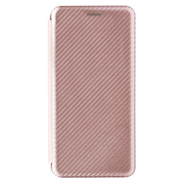 Auto-absorbed Anti-scratch Carbon Fiber Texture Cell Phone Stand Cover for Sony Xperia 10 III 5G Leather Case - Rose Gold