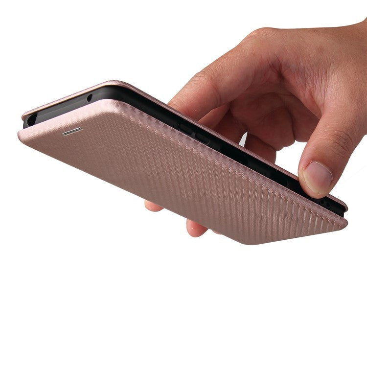 Auto-absorbed Anti-scratch Carbon Fiber Texture Cell Phone Stand Cover for Sony Xperia 10 III 5G Leather Case - Rose Gold