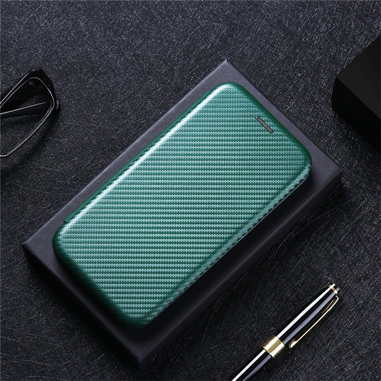 Auto-absorbed Anti-scratch Carbon Fiber Texture Cell Phone Stand Cover for Sony Xperia 10 III 5G Leather Case - Green