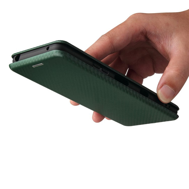 Auto-absorbed Anti-scratch Carbon Fiber Texture Cell Phone Stand Cover for Sony Xperia 10 III 5G Leather Case - Green