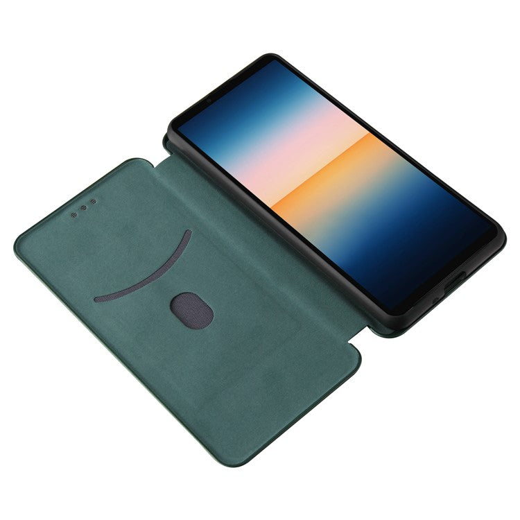 Auto-absorbed Anti-scratch Carbon Fiber Texture Cell Phone Stand Cover for Sony Xperia 10 III 5G Leather Case - Green