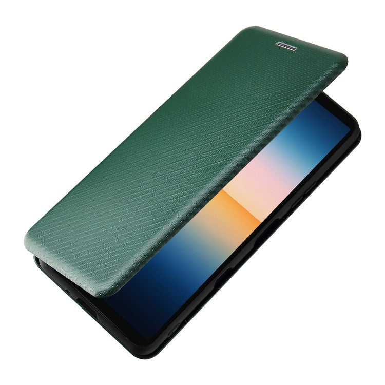Auto-absorbed Anti-scratch Carbon Fiber Texture Cell Phone Stand Cover for Sony Xperia 10 III 5G Leather Case - Green