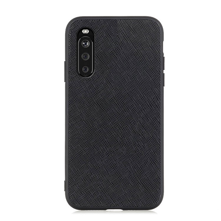 Cross Texture Genuine Leather Coated Hard PC Phone Shell Case for Sony Xperia 10 III 5G - Black