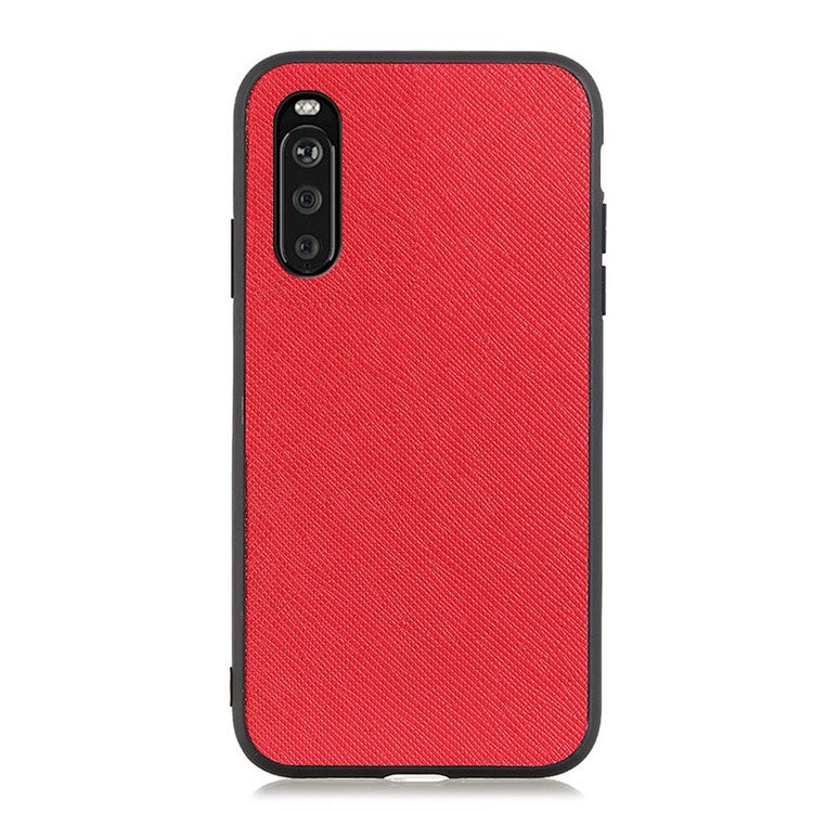Cross Texture Genuine Leather Coated Hard PC Phone Shell Case for Sony Xperia 10 III 5G - Red