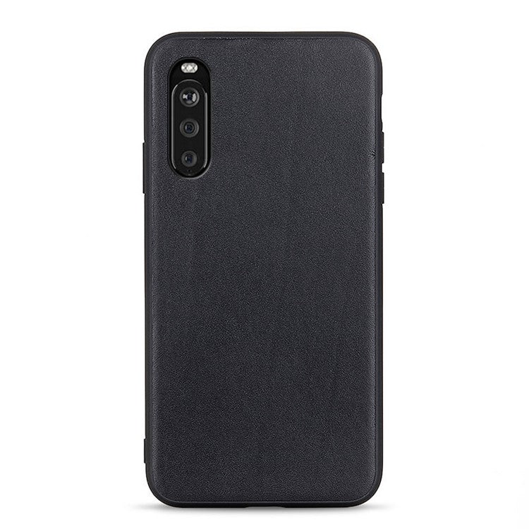 Genuine Leather + PC Phone Back Cover Case Protector for Sony Xperia 10 III 5G - Black