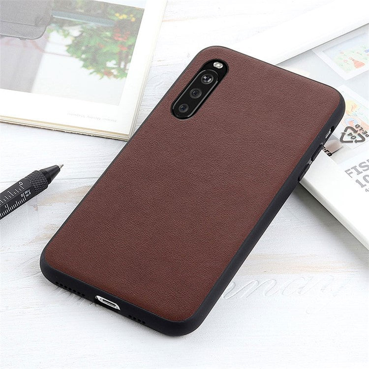 Genuine Leather + PC Phone Back Cover Case Protector for Sony Xperia 10 III 5G - Brown