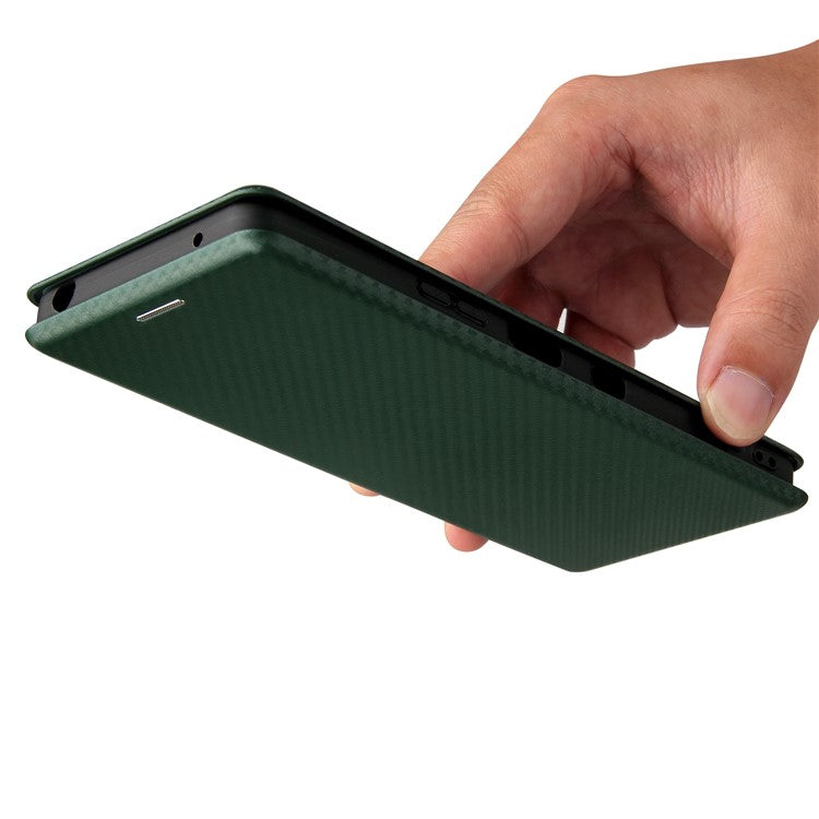Carbon Fiber Texture Auto-absorbed Cell Phone Stand Cover for Sony Xperia 1 III 5G Leather Case - Green