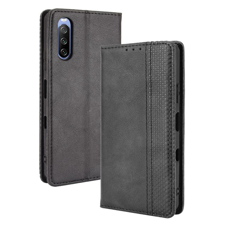 Magnetic Closure Vintage Style Phone Case Wallet Stand Leather Cover for Sony Xperia 10 III 5G - Black