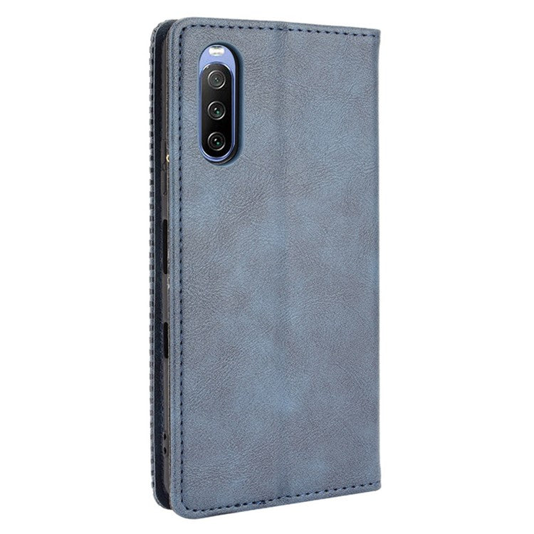 Magnetic Closure Vintage Style Phone Case Wallet Stand Leather Cover for Sony Xperia 10 III 5G - Blue
