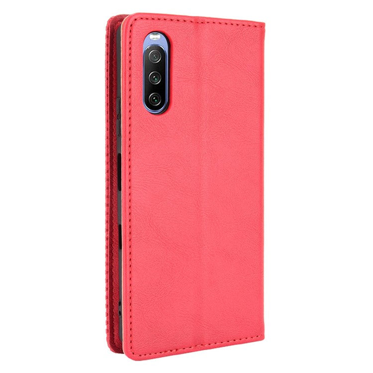 Magnetic Closure Vintage Style Phone Case Wallet Stand Leather Cover for Sony Xperia 10 III 5G - Red