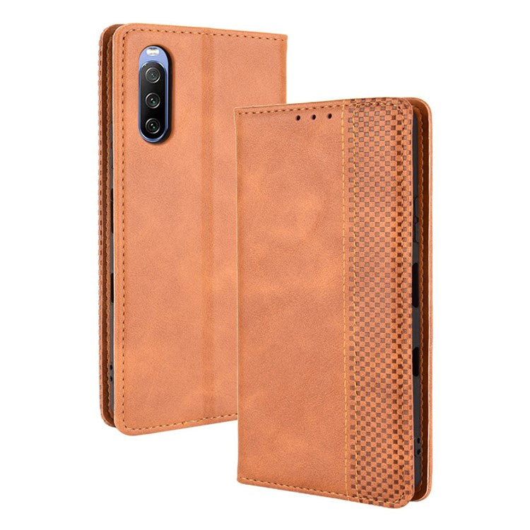 Magnetic Closure Vintage Style Phone Case Wallet Stand Leather Cover for Sony Xperia 10 III 5G - Brown