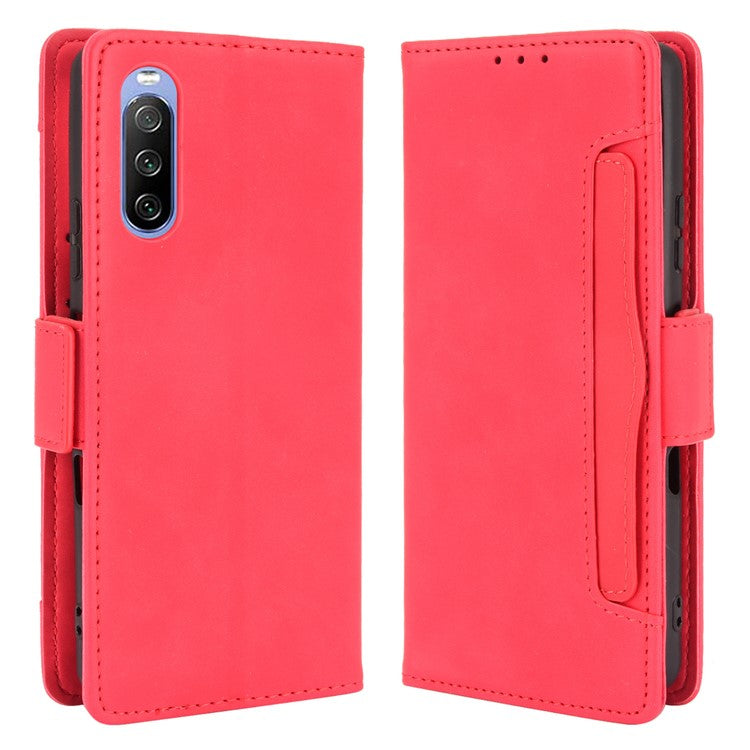 Wallet Design Multiple Card Slots Stand Leather Phone Case for Sony Xperia 10 III 5G / Xperia 10 III Lite - Red