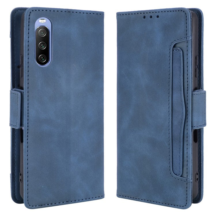Wallet Design Multiple Card Slots Stand Leather Phone Case for Sony Xperia 10 III 5G / Xperia 10 III Lite - Blue