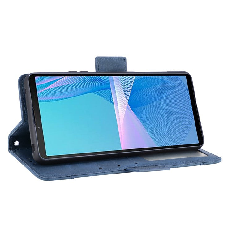 Wallet Design Multiple Card Slots Stand Leather Phone Case for Sony Xperia 10 III 5G / Xperia 10 III Lite - Blue