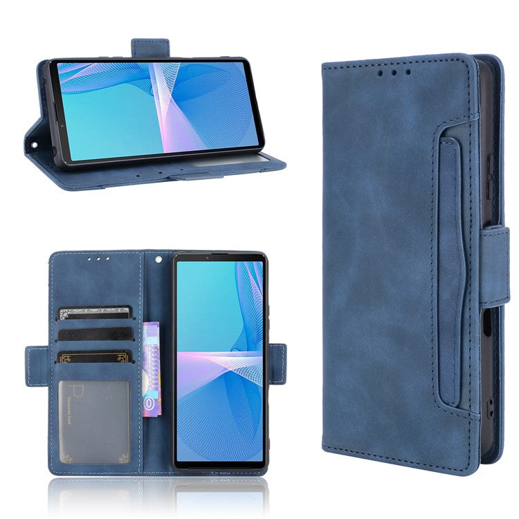 Wallet Design Multiple Card Slots Stand Leather Phone Case for Sony Xperia 10 III 5G / Xperia 10 III Lite - Blue