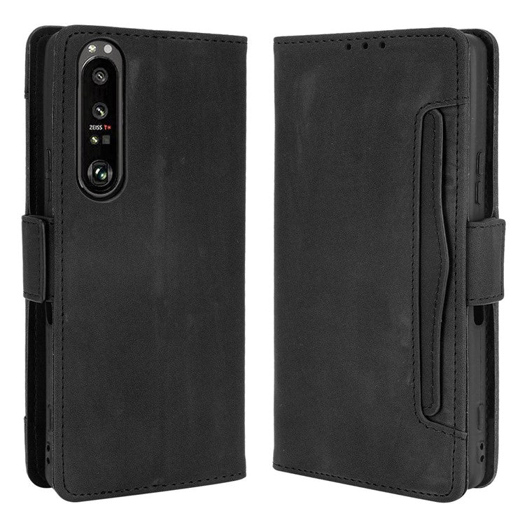 Multiple Card Slots Wallet Stand Leather Phone Case for Sony Xperia 1 III 5G - Black
