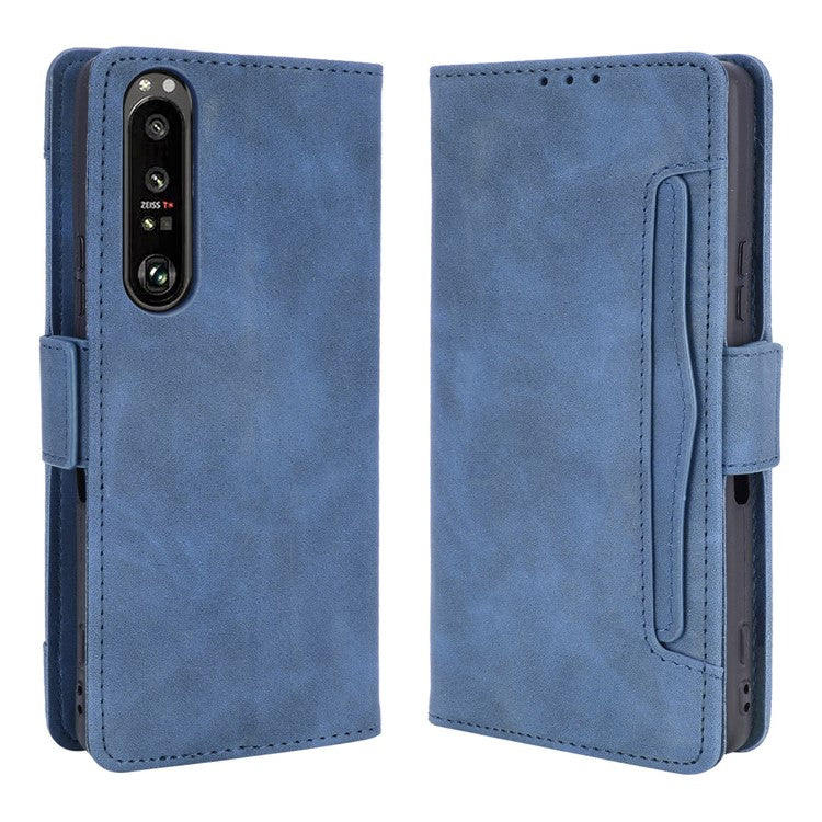 Multiple Card Slots Wallet Stand Leather Phone Case for Sony Xperia 1 III 5G - Blue