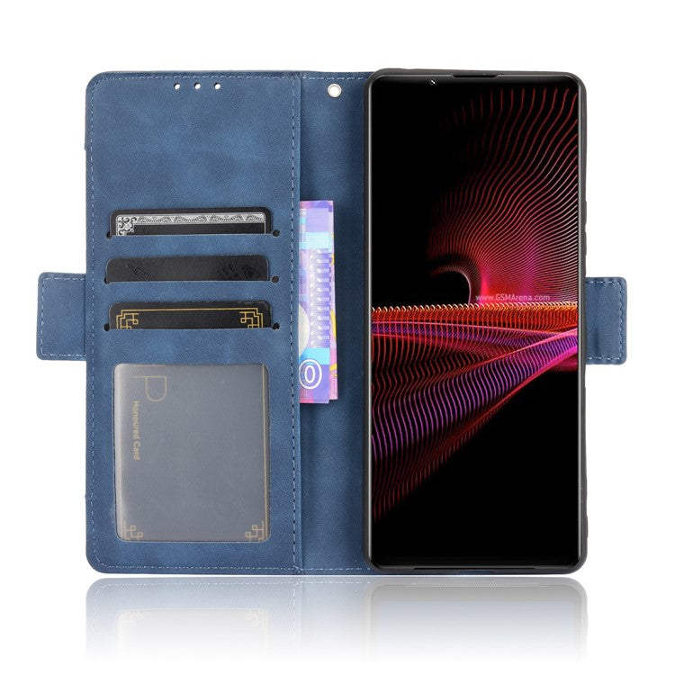 Multiple Card Slots Wallet Stand Leather Phone Case for Sony Xperia 1 III 5G - Blue