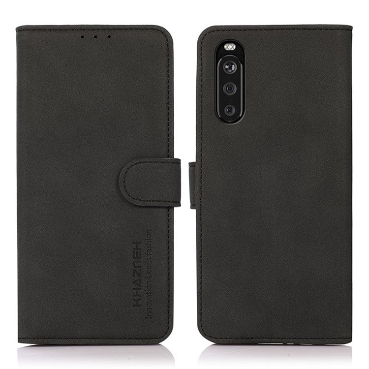 KHAZNEH Wallet Design Leather Cell Phone Back Cover Case Stand Shell for Sony Xperia 10 III 5G - Black