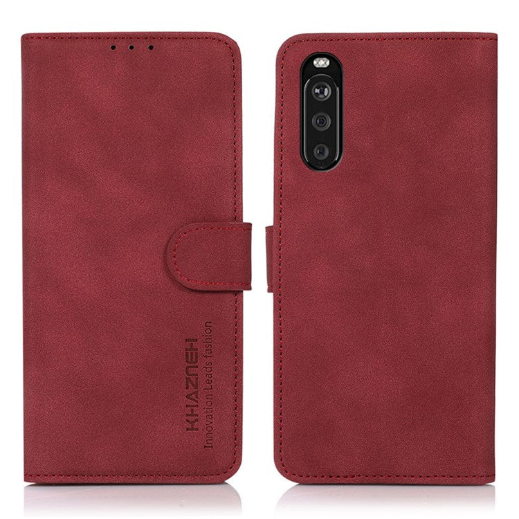 KHAZNEH Wallet Design Leather Cell Phone Back Cover Case Stand Shell for Sony Xperia 10 III 5G - Red