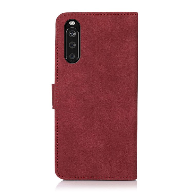 KHAZNEH Wallet Design Leather Cell Phone Back Cover Case Stand Shell for Sony Xperia 10 III 5G - Red