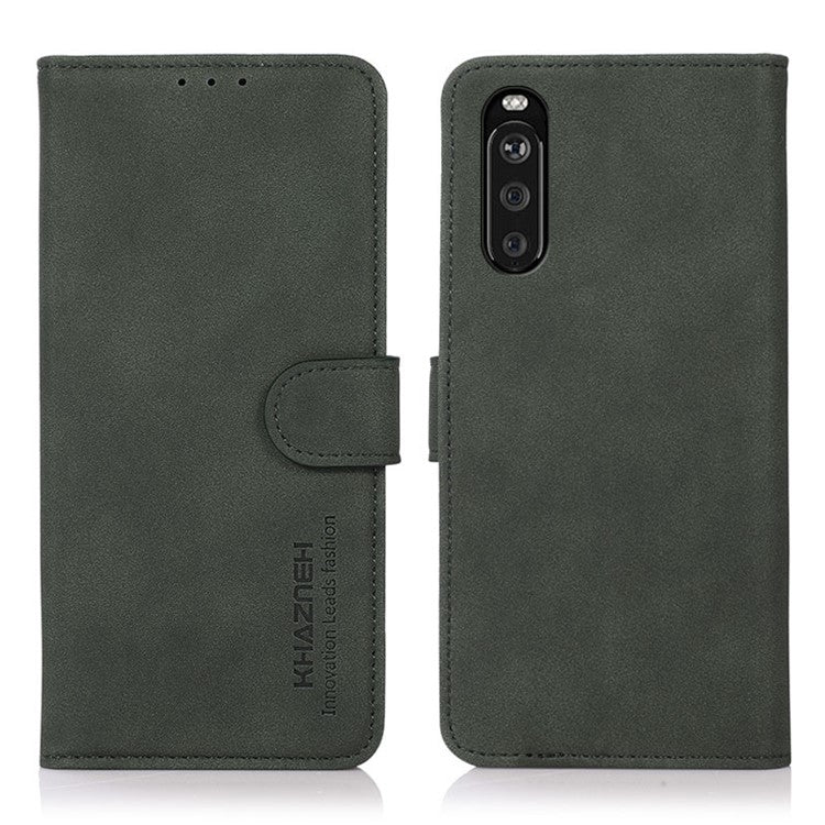 KHAZNEH Wallet Design Leather Cell Phone Back Cover Case Stand Shell for Sony Xperia 10 III 5G - Green